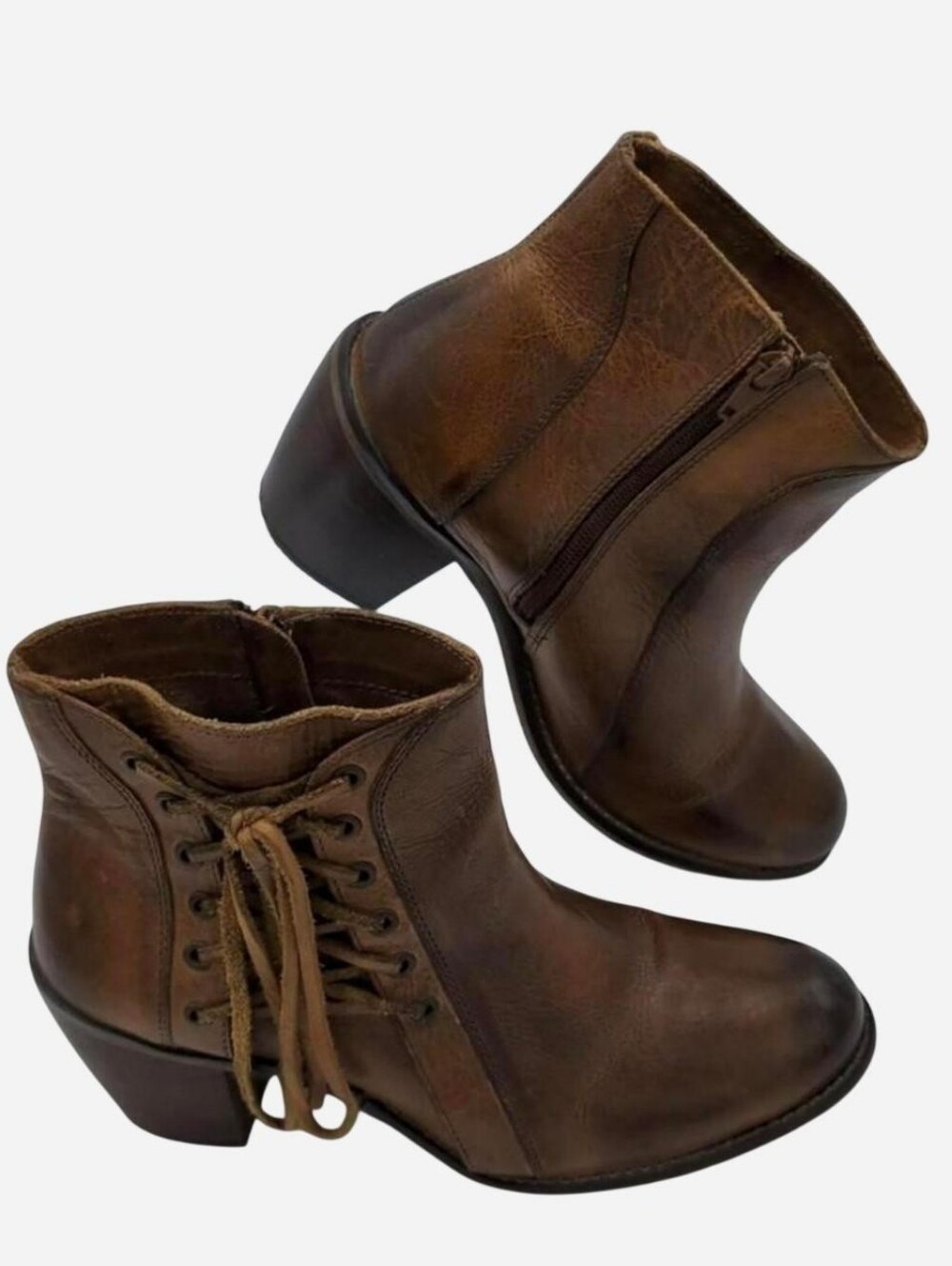 VINTAGE DIBA TRUE BROWN LEATHER LACE-UP BOOTIES SIZE 9